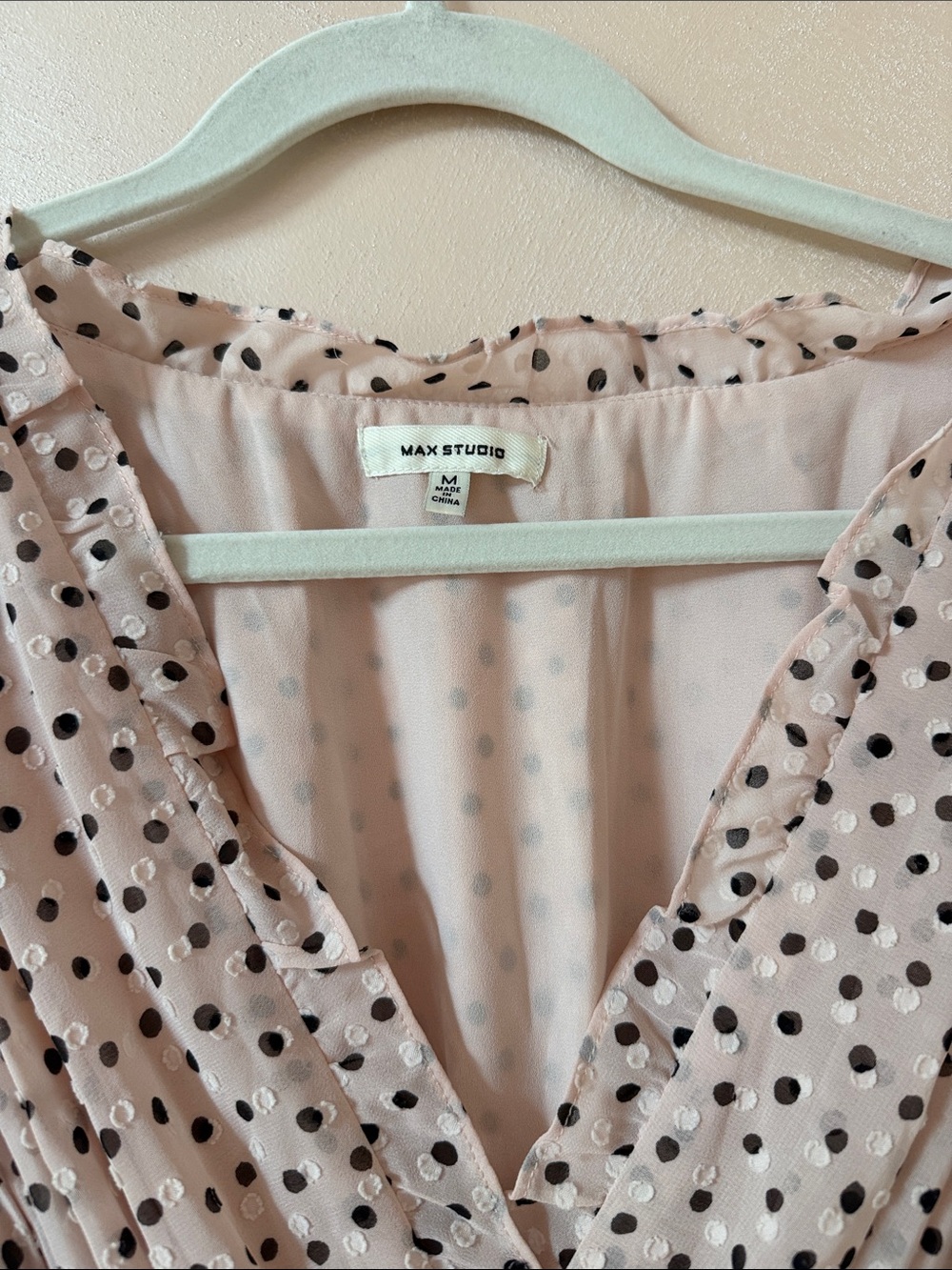 Max Studio Blush Polka Dot Maxi Dress with Black Trim - Picture 2 of 7
